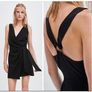 Zara Surplice Wrap Dress Tortoise Shell O-Ring Dress In Black Size Small